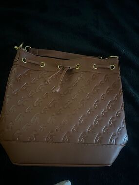 Brown Embossed Drawstring Shoulder Bag